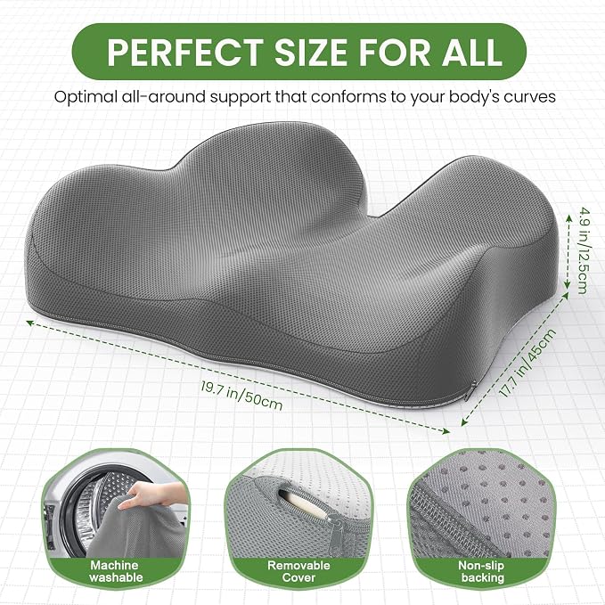 A-Pce Ergonomic Large Memory Foam Seat Cushion for Office Chair, Grey | Relieves Sciatica, Lower Back & Coccyx Pain, Suitable for Office Chair, Car Seat & Driving