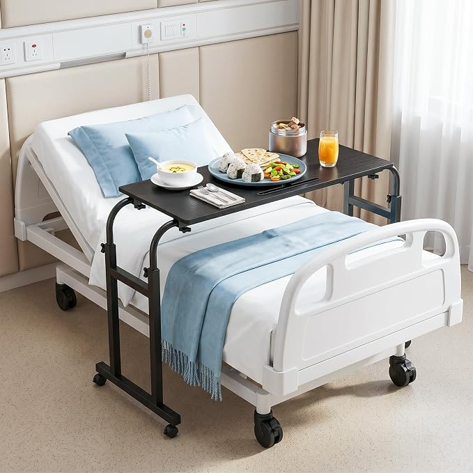 Over the Bed Table with Wheels, Height Adjustable Rolling Desk, Heavy Duty Steel Frame Laptop Workstation for Bedroom, Living Room, Hospital Use, Adults and Kids