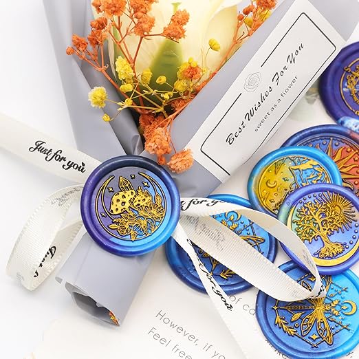 SWANGSA Galaxy Universe Wax Seal Stamp Set, Vintage 6 Pcs Sealing Wax Stamp Heads and 1 Wooden Handle for Christmas,Wedding Party Invitations, Letters, Envelopes