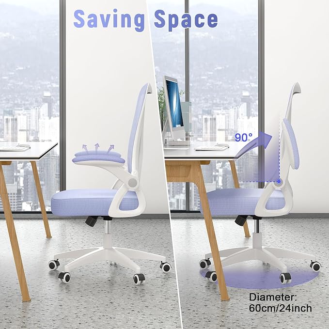 naspaluro Home Office Desk Chair Mid Back with Adjustable Height Purple | Comfy Ergonomic Chair with Flip-Up Arm and Lumbar Support, Breathable Mesh Swivel Computer Chair for Study Working Teacher