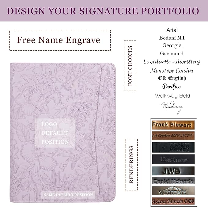 Calfinder Personalized Portfolio for Women&Men, Free Name Engrave,Customized Leather Padfolio with Logo or Name, Business Portfolio with A4 Writing Pad Holder for Resume,Interview