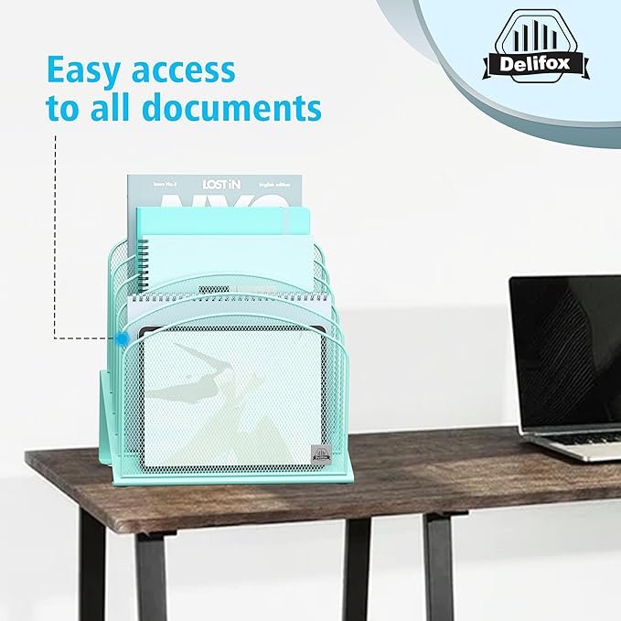 Inclined Desk File Organizer,Vertical File Folder Holder Stand Metal Rack File Sorter for Office Classroom Desktop Organization