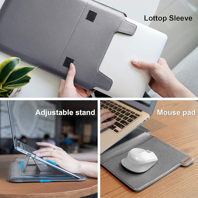 Nillkin Laptop Sleeve 15.6 inch (3-in-1), MacBook Sleeve with Adjustable Stand & Mouse Pad, 2 Stand Modes, 15 inch Laptop Case, Slim MacBook Accessories for Samsung/Surface/Chromebook 13-15.6'', Gray