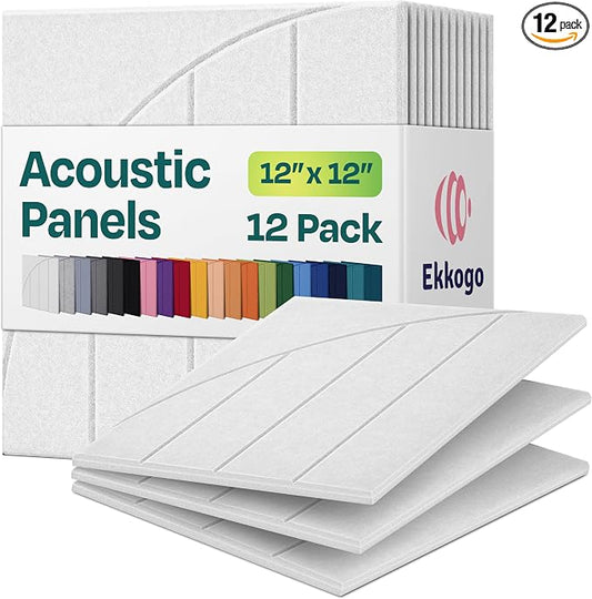 Acoustic Panels 12-Pack Soundproof Wall Panels 12"x12"x0.4" Decorative Sound Dampening for Your Home, Office, Studio, Bedroom & More with Unique ModuArc Carving [White]