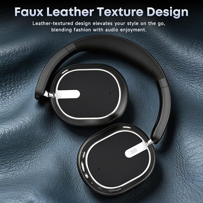 Hybrid Active Noise Cancelling Bluetooth Headphones Wireless Headphones | Over Ear, 120H Playtime, Hi-Res Audio, Deep Bass, Memory Foam Ear Cups for Home Office Travel Black