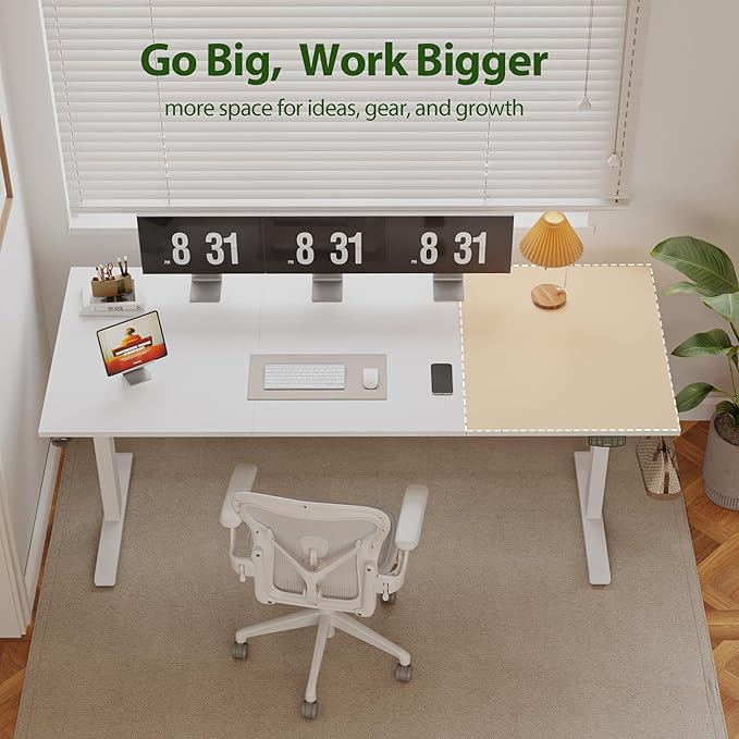 Agilestic Electric Standing Desk, 71 x 31.5 Inches Height Adjustable Desk, Sit Stand up for Work Office Home, Ergonomic Rising Computer Table with Memory Preset, White