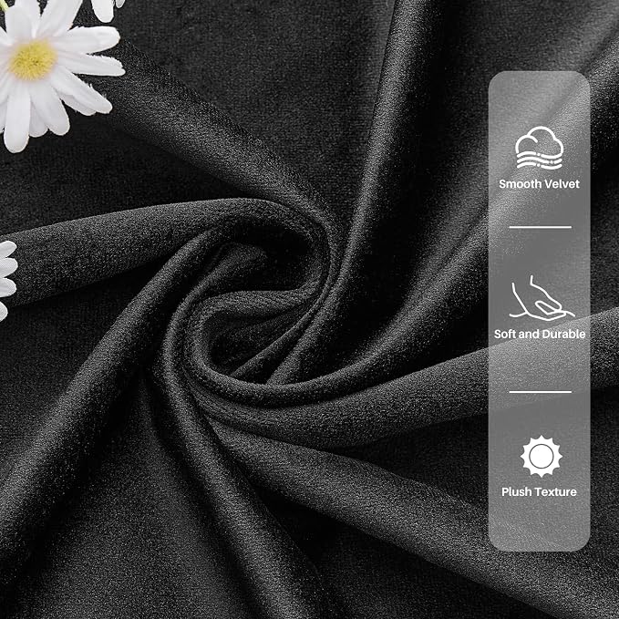 108 Inch Extra Long Blackout Velvet Curtains for Bedroom Living Room, Thermal Insulated Room Darkening Curtain Super Soft Luxury Window Drapes, Back Tab & Rod Pocket, W52 x L108, Black, 2 Panels