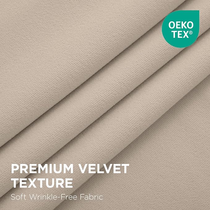 Joydeco Light Beige 100% Blackout Curtains 108 Inch 2 Panels, Luxury Thermal Light Beige Velvet Curtains for Bedroom Living Room, Soundproof Blackout Window Drapes, Rod Pocket & Back Tab (52W x 108L)