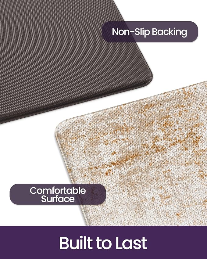 DEXI Kitchen Floor Mats Cushioned Anti Fatigue Runner, 23x107 Light Brown | Wide Standing Comfort Rug, Waterproof Oil-proof, Memory Foam Padded for Front Sink Laundry