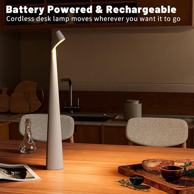 HAPYGI Portable Cordless LED Desk Lamp,Rechargeable Wireless Table Lamp, 3-Level Brightness, Patio Table Lamp, Bedside Night Light, Dining Room Ambient Light, Reading Light (Grey)