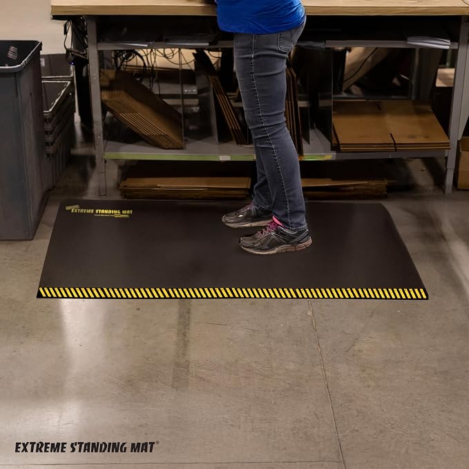 3’ x 5’ Black 1” Thick | Anti Fatigue Mats for Standing | Industrial Antifatigue Mat with Safety Stripes | Anti Fatigue Mat for Work & Workplace