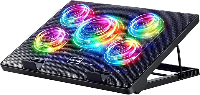 Kootek Laptop Cooling Pad, Laptop Cooler with 5 Quiet Fans for 12"-17" Computer PC Notebook Gaming Laptop Fan, Height Adjustable Laptop Cooling Stand Laptop Accessories (Mulit Colors)