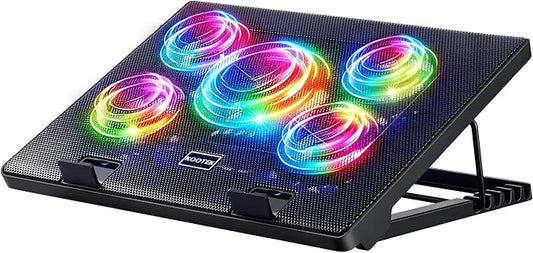 Kootek Laptop Cooling Pad, Laptop Cooler with 5 Quiet Fans for 12"-17" Computer PC Notebook Gaming Laptop Fan, Height Adjustable Laptop Cooling Stand Laptop Accessories (Mulit Colors)