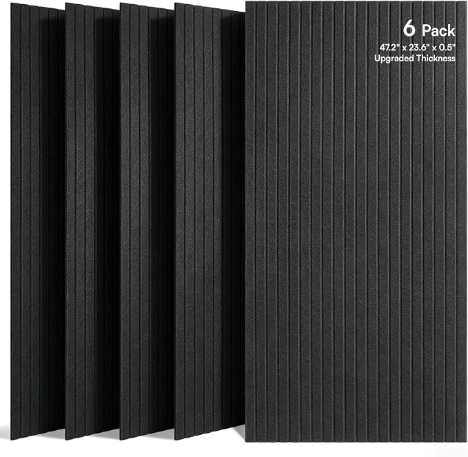 SODOCT 6 Pack Large Acoustic Panels, 47.2" X 23.6" X 0.5" Sound Proof Panels for Walls, High Density Sound Absorbing Panels for Home Studio & Office, Black