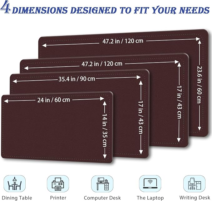 Non-Slip Desk Pad, 24" x 14" Large Mouse Pad, PU Leather Desk Mat with Suede, Laptop Desk Pad, Waterproof Keyboard Pad, Desk Blotter for Office/Home/Decor (Brown Coffee)