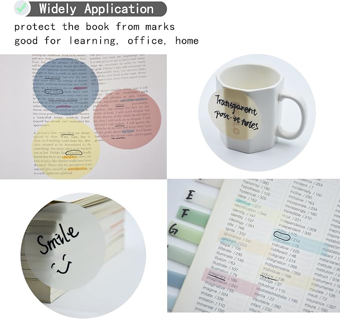YOUDEFUL 800Pcs Transparent Sticky Notes, 2.76"x2.76" Clear Round Sticky Notes, Waterproof Translucent Sticky Note Pads for Books Annotation, Clear Post it Notes for Bible Study, School, Office