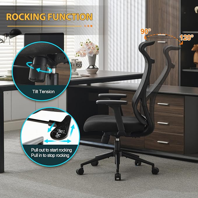 Qulomvs Mesh Ergonomic Office Chair Home Office Desk Chair with Headrest Height Adjustable Computer Executive Desk Chair with Wheels 360 Swivel Task Chair