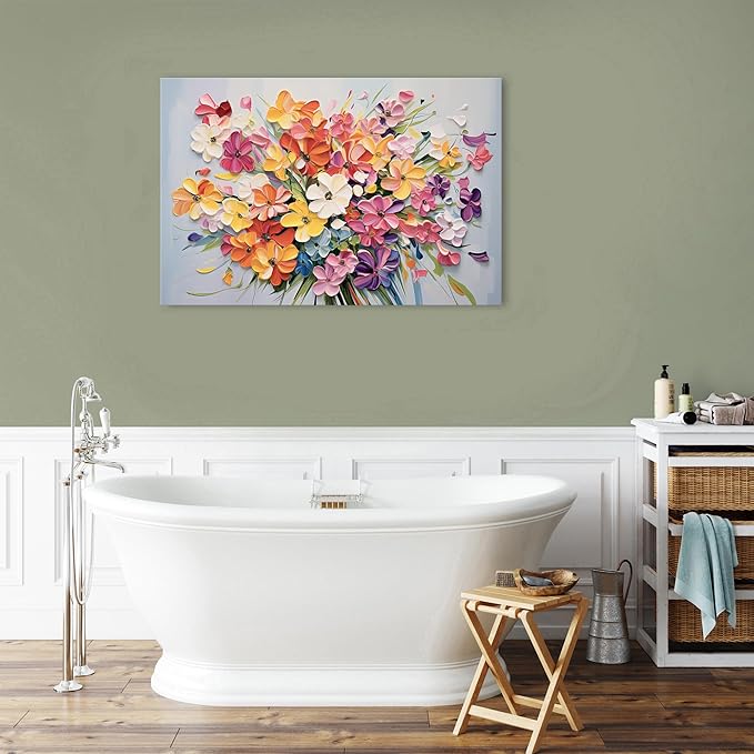 Colorful Wildflower Wall Decor Orange Daisy Flower Canvas Wall Art for Girl Women Bedroom Nature Floral Bouquet Painting Prints Picture Farmhouse Spring Botanical Artwork Kitchen Decoration 24x36"