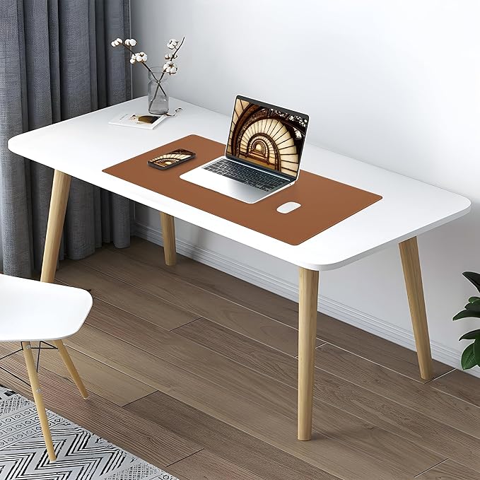AFIING Leather Desk Mat, Brown, 31.5" x 17", Cork Desk Pad Protector | Dual-Sided Cork & PU Leather Desk Pad, Waterproof, Non-Slip for Mouse, Writing, Office, Home & Study