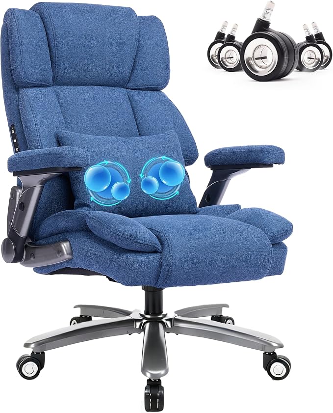 400lbs Big and Tall Executive Chair, Heavy Duty High Back Home Desk Chair | Ergonomic Office Chairs with 3D Kneading Massage, 3D Armrests, 5 Quiet Dual Rubber Wheel, Thick Pocket Spring Cushion