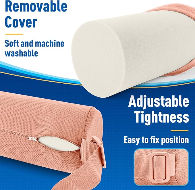 Lumbar Roll Support Pillow for Office Chair, Car, Gaming Chair, Memory Foam Back Cushion with Washable Cover for Relieving Back Pain & Improving Posture, Large,Pink