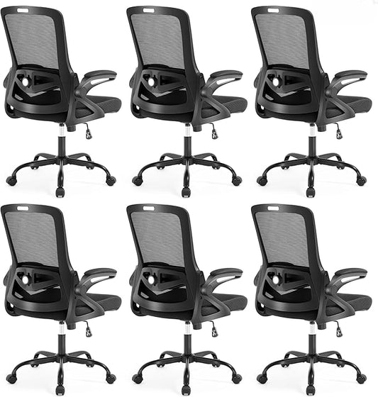 Ergonomic Office Chair, Desk Chair with Adjustable Lumbar Support, Breathable Mesh Comfy Computer Chairs with Flip-up Armrests Executive Task Chair for Adults Home Office (6Pcs)