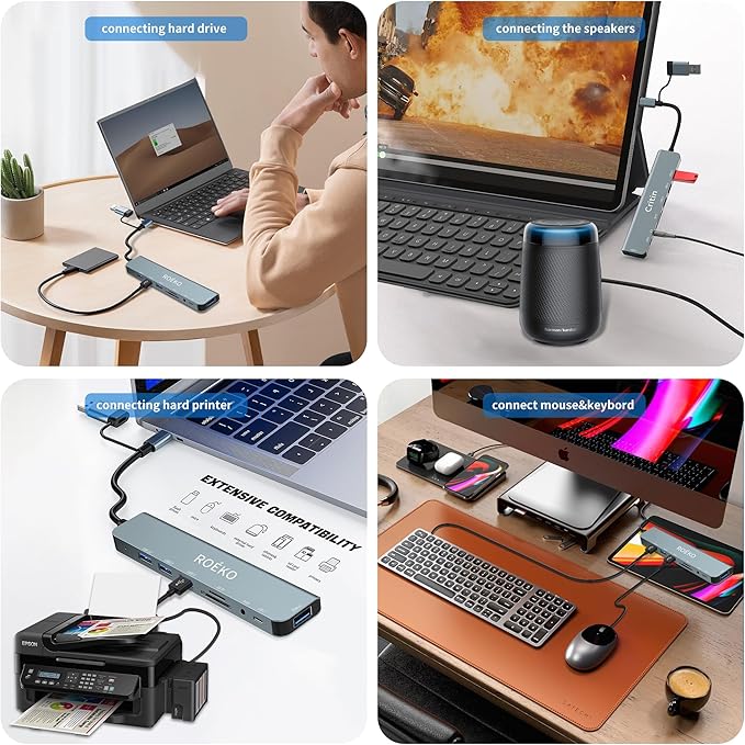 USB Hub,USB C hub multiport Adapter, USB Splitter with 1xUSB 3.0,4xUSB2.0,2 x USB C,USB c hub for MacBook Pro/PC/Laptop/Tablet Devices (Grey 8 in1)