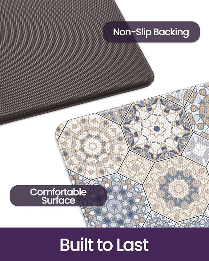 DEXI Anti Fatigue Kitchen Mats for Floor, 23x59, Cushioned Standing Padded Mat Waterproof, Comfort Runner Rug for Laundry Room Office, Light Blue