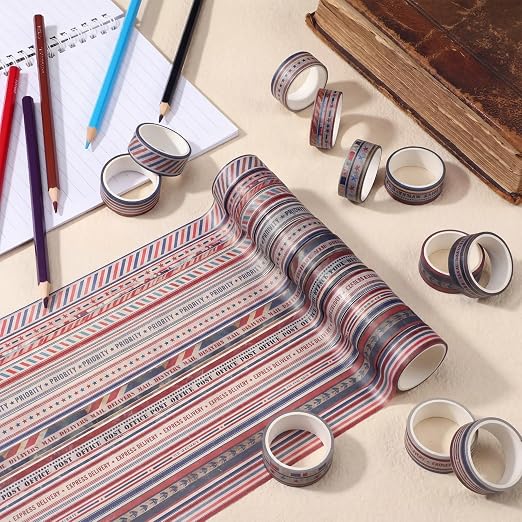 24 Rolls 4th of July Airmail Postal Washi Tape Patriotic Vintage Washi Tape Gifts Bulk 250th Anniversary Independence Day Decorative Tapes for Journaling DIY Crafts Stationery Gift Wrapping