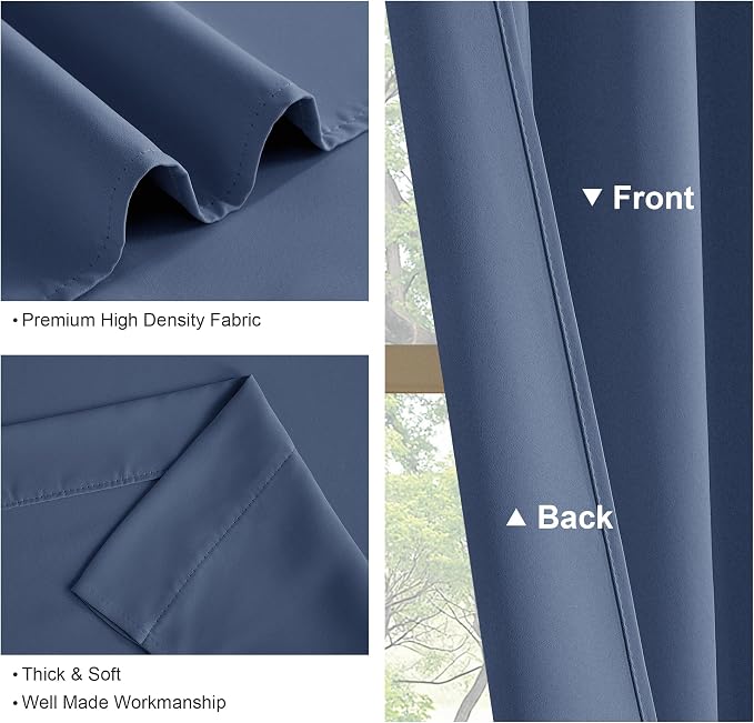 Pony Dance Blackout Curtain Panels for Kitchen, Cafe Curtains for Bathroom, Room Darkening Blackout Draperies Window Treatment Tiers (2 Panels, Blue Haze, 34x45 Inch)