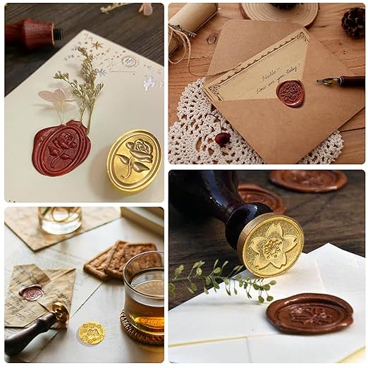 Wax Seal Stamp Kit, 10 Pcs Wax Seal Stamp Heads with a Wooden Handle for Wedding Invitations, DIY Crafts, Envelopes, Greeting Cards and Gift Decoration