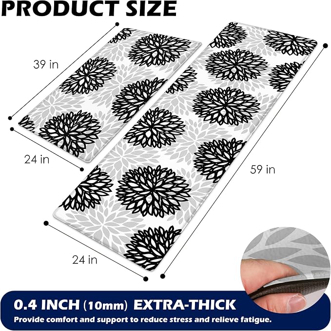 Cushioned Anti-Fatigue Kitchen Mats for Floor – Non-Slip Waterproof Memory Foam Runner, Extra Wide & Long, Comfortable Standing Mat for Kitchen, Sink, Office, Laundry, Black Gray