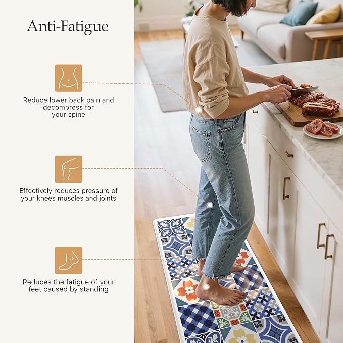 GENIMO Anti Fatigue Kitchen Mats for Floor, Cushioned Non Slip Kitchen Rug, Waterproof Kitchen Floor Mat Runner, Kitchen Mat for Laundry, Sink, Office, Entryway, 17.3"x47"+17.3"x30", Blue