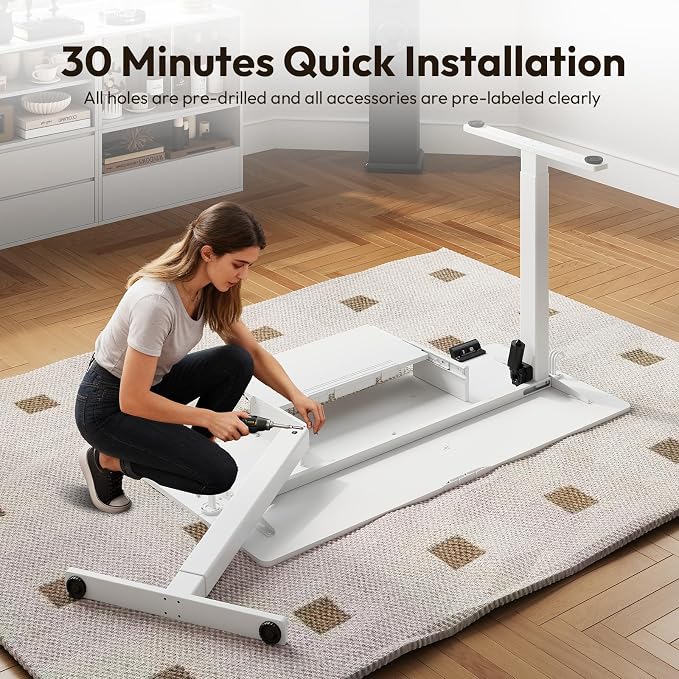 48 x 24 Inch Electric Standing Desk with Keyboard Tray, White | 3-Year Free Motor Replacement, 28.3-46.5 in Height, 3 Presets, 45 dB or Less, 154 lb Capacity, Keyboard Tray