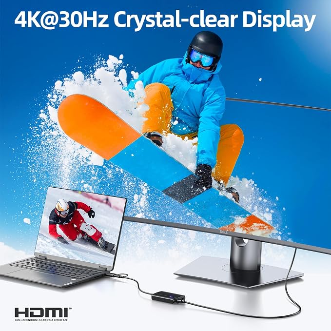 MOKiN USB 3.0 to Dual HDMI Adapter for Dual Monitors, USB C to HDMI Adapter for Mac, Windows, 4K Dual HDMI Adapter Compatible with M1/M2 Mac, Windows, ChromeOS, Android