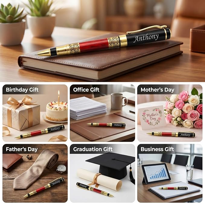 Ancolo Personalized Fountain Pens-Medium Point Nib- 5 Pcs a Set with Gift Pen Box Nice Souvenir Gift, Engraved with Your Name/Message/Phone number on the Pens Perfect for Men Women