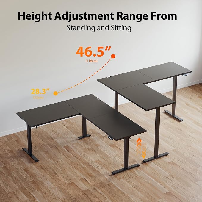 Agilestic L-Shaped Standing Desk Adjustable Height, Electric Corner Standing Desk, Sit Stand Up Desk, 75x61 inch Sit Stand Computer Table, Black