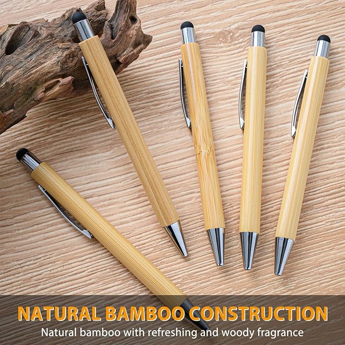 200pcs Bamboo Pens Bulk with Touch Stylus Tip Wooden Bamboo Pens Engraving Wooden Ballpoint Pen Customizable Gift Pen Bulk