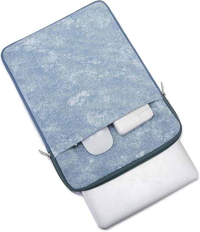 Kinmac 360° Protective Vertical Laptop Sleeve Case Cover Bag (Blue Denim PU, 15 inch-15.6 inch)
