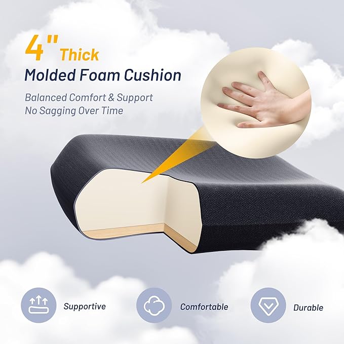 Office Desk Chair for Long Hours & Lower Back Pain Relief – 4“ Thick Molded Foam Cushion, Enhanced Lumbar Support, Padded Flip-up Armrests, New Year Workspace Upgrade, Black