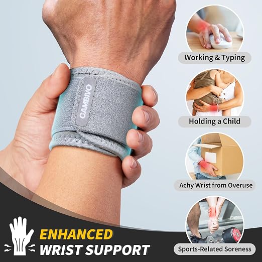 CAMBIVO Wrist Brace 2 Pack, Adjustable Compression Wrist Support for Carpal Tunnel, Tendonitis Pain Relief, Wrist Wraps for Weightlifting, Gym Fitness, Sleeping Night Support, Men Women
