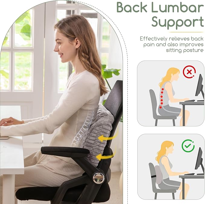 Lumbar Support Pillow for Recliner Chair/Office Chair/Couch, Memory Foam Back Support Cushion with Adjustable Strap, Recliner Cushions for Lower Back Pain Relief, Sleeping, Washable Cover, Grey
