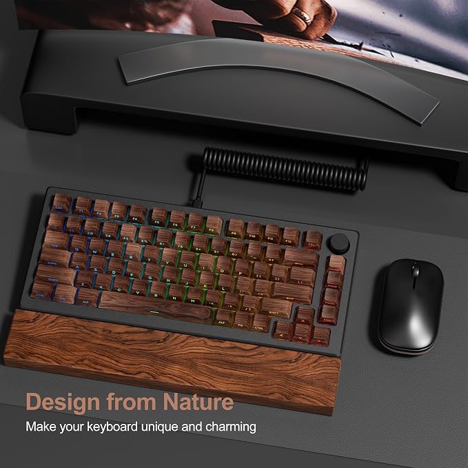 XVX PBT Keycaps - Side Print Shine Through Custom Keycaps 60 65 75 100 Percent, Retro Dye Sub & Double Shot Key caps Set 126 Keys, Cherry Profile for Mechanical Keyboard, Walnut Textures