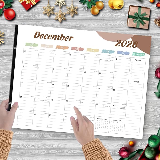 Desk Calendar 2026, Desk Calendar Large 22x17, 18 Months Desk Top Calendar, From January 2026 to June 2027 with To Do & Notes, Holiday & Julian Date for Home, School & Office