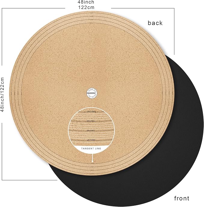 MAIDERN 48 Inch Round Cork & Leather Table Pad Protector, Cuttable Size (42-48 Inch), Trimmable Dining Table Mat, Heat Resistant/Non-Slip Table Cover for Kitchen, Office, or Restauran (Black)