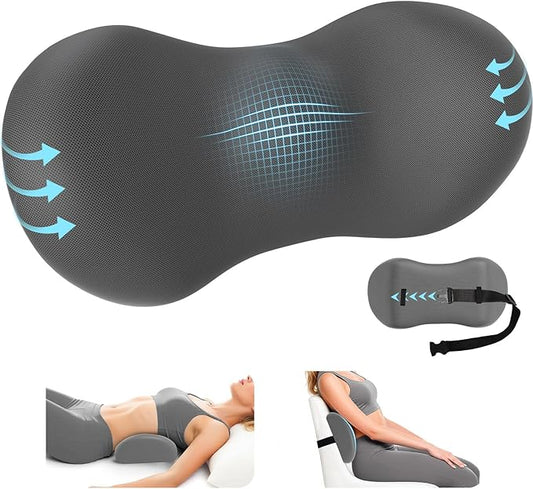 Lumbar Support Pillow for Office Chair - Memory Foam Lumbar Pillow with Detachable Strap & Breathable Cover, Ergonomic Back Support for Office Chair, Car Seat Cushion, Bed Rest (Grey)