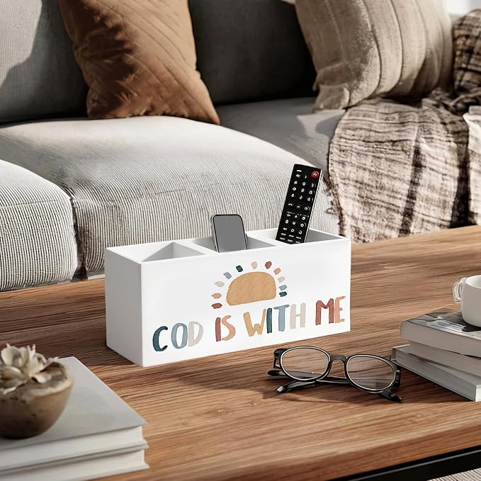 Boho Christian Inspirational Wooden Pen Holder for Desk, Retro Sunshine Bible Verse Religious Pencil Organizer Wooden Box Sign for Kids Room Classroom Home Office Decoration