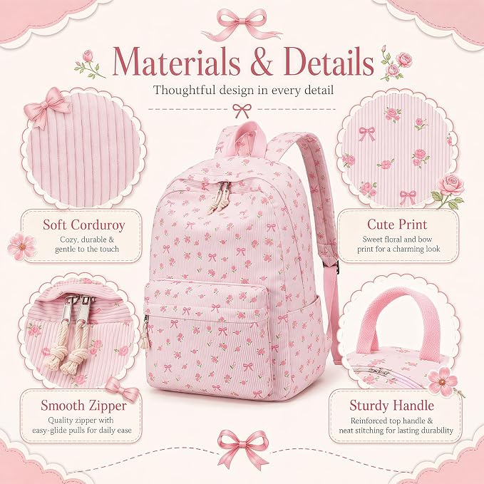 Bluboon School Backpack Set Girls Womens Laptop Bookbag Casual Daypack Fits 15 inch Laptop with Lunch Tote Bag and Pencil Bag