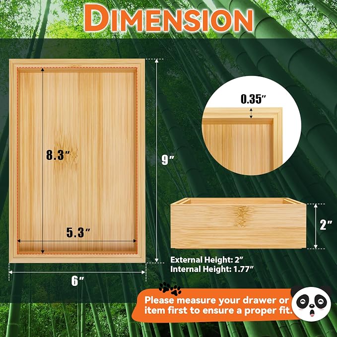 Lixple Bamboo Drawer Organizer, Cutlery Silverware Organizer for Kitchen Drawer, Stackable Utensil Organizer, 2 Pcs Flatware Organizer for Drawer, Wooden Storage Box Tray (Bamboo, 9 X 6 X 2 Inch)