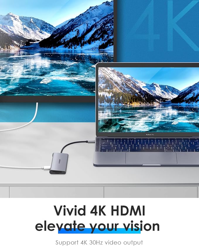 LENTION 7-in-1 USB C Multiport Hub with 4K HDMI, 100W PD, 3 USB 3.0 Ports, SD/MicroSD Card Reader Compatible MacBook Pro/Air/Neo 2016-2026 Stable Driver Adapter (C36B, Space Gray)